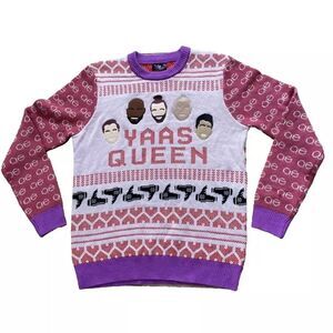 QUEER EYE NETFLIX Sweater XL YAAS QUEEN FairIsle Cozy Knit Pink Peach Jumper XL